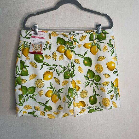 ISAAC MIZRAHI Tailored Shorts Womens‎ size 14 White Yellow Lemon Lime Summer 5” - Picture 3 of 10